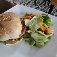 Vegan burger with mango salad at Footprint Cafes in Siem Reap