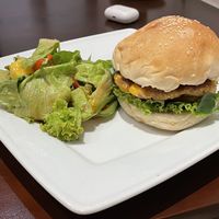 Vegan burger with mango side salad, $5.50  at Footprint Cafes in Siem Reap