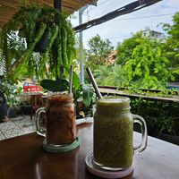 Iced mocha with oatmilk and vegan smoothie at Footprint Cafes in Siem Reap