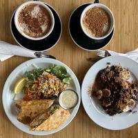 Maple Creme Pancakes & Crispy Buffalo Cauliflower Wrap  at Carrots n' Dates in Tecumseh