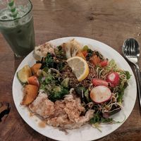 Steamed Rainbow Veggies and Soy "Chicken" at Vantra Vegan in London