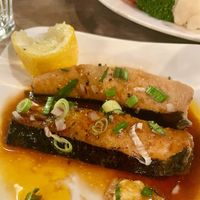 Fish in teriyaki sauce. You gotta try it...  at Vantra Vegan in London