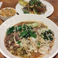 Dan dan noodles and magical mushrooms with mash at Vantra Vegan in London