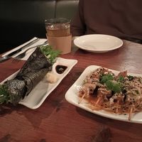 Temaki sushi (left) and Satay skewers (right). at Vantra Vegan in London