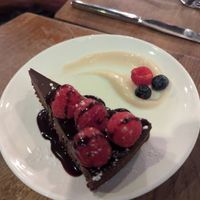 Chocolate and raspberry cake - delicious! at Vantra Vegan in London