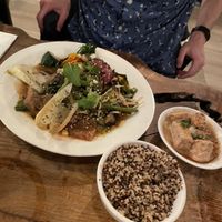 Rainbow plate with quinoa and tempeh  at Vantra Vegan in London