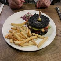 Sushi burger with fries   at Vantra Vegan in London