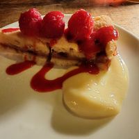 Raspberry and almond dessert at Vantra Vegan in London