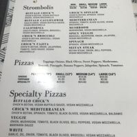 Separate vegan menu at Stromboli's Restaurant in Rochester