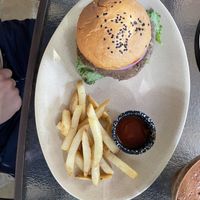 Vegan burger (the vegetarian one without cheese)  at Cafe Jade in Palenque