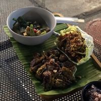 Northern Thai sausage, tempeh curry, rice, Pamelo salad at V Secret Street Food - Food Stall in Chiang Mai