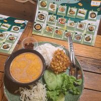 Rice noodle with cream curry (+corn fritter) at V Secret Street Food - Food Stall in Chiang Mai