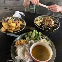 Tofu fries, kho soy and tea leaf salad  at V Secret Street Food - Food Stall in Chiang Mai