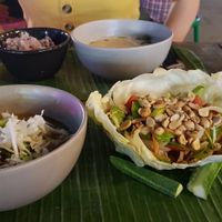 Tom yum soup, rice something soup, crispy mushroom salad (the best) at V Secret Street Food - Food Stall in Chiang Mai