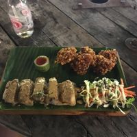 Mushroom sushi and corn fritters  at V Secret Street Food - Food Stall in Chiang Mai