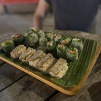 Mushroom sushi and fresh vegetable spring roll at V Secret Street Food - Food Stall in Chiang Mai