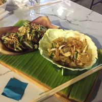 Banana blossom fritter and pomelo salad at V Secret Street Food - Food Stall in Chiang Mai