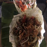 Tea leaves salad and crispy mushroom salad at V Secret Street Food - Food Stall in Chiang Mai