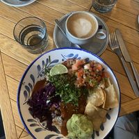 vegan chili and coffee with oat milk  at Cafe & Bar 21 in Rovaniemi