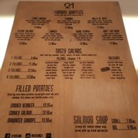 The menu at Cafe & Bar 21 in Rovaniemi