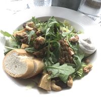 Salad with tofu and deep fried tempe. Sauce is vegan mayo. at Cafe & Bar 21 in Rovaniemi