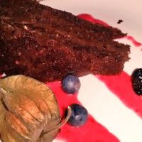 Chocolate cake at Henderson's Restaurant in Edinburgh