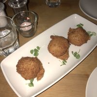 The arrancini balls starter, these were insanely good!! And the purée that came with them was delicious  at Henderson's Restaurant in Edinburgh