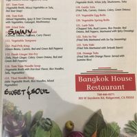 Vegan menu at Bangkok House in Ridgecrest