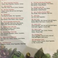 Vegan menu at Bangkok House in Ridgecrest