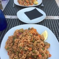 Vegetarian Paella after being served from the pan at the table at Belin Restaurante in Gran Canaria