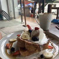 French toast with ice cream and berriess  at The Green Place in Puerto Vallarta