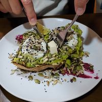 Avo toast & grains, Seeds, root beets hummus at Lifted Coffee & Brunch in Hanoi