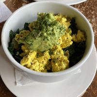 Power Bowl (Tofu scramble over fresh veggies topped with avocado)  at Iron Roost in Ballston Spa