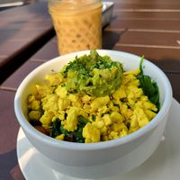 Powe Bowl w/ decaf almond milk latte at Iron Roost in Ballston Spa