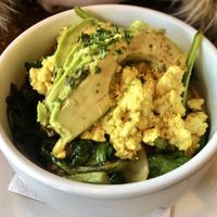 Tofu scramble with greens and avocado  at Iron Roost in Ballston Spa