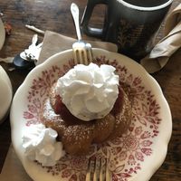 Cashew ice cream with coconut whip on a funnel cake donut  at North Star Diner in North Bay