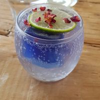 Butterfly pea and elderflower sparking drink at Vanilla Food in Noosaville
