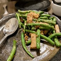 Garlic green beans with soy chicken.  at Samata Vegan House in Hollywood