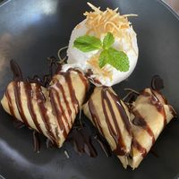 Coconut ice cream with banana rolll  at Samata Vegan House in Hollywood