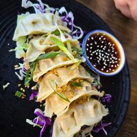 Steamed dumplings at Samata Vegan House in Hollywood