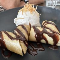 Fried bananas with coconut ice cream  at Samata Vegan House in Hollywood