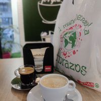 Espresso + oat milk coffee at Natural Spar in Gran Canaria