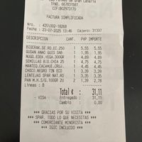 Spar receipt for a feew items  at Natural Spar in Gran Canaria