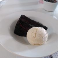 Warm chocolate fudge cake at Purple Cat Cafe in Glasgow