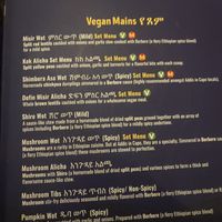 Vegan options clearly marked  at Addis in Cape in Cape Town
