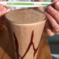 Yummy chocolate banana peanut butter smoothie (bonus for biodegradable Straw! at Cali Cafe in Cozumel