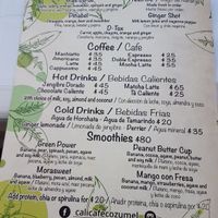 Menu in April 2019 at Cali Cafe in Cozumel