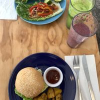 burger and the thay lettuce wrap  at Cali Cafe in Cozumel