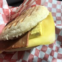 Breakfast sandwich (cheese, tofu and bacon) at Wild Trails Coffee in North Vancouver