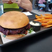 Vegan black bean and beetroot burger at Hale & Hearty in Waterloo